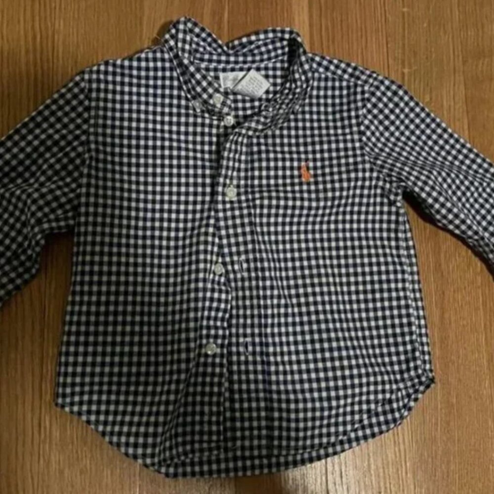 Ralph Lauren Checkered Navy Button Down - 18 mo